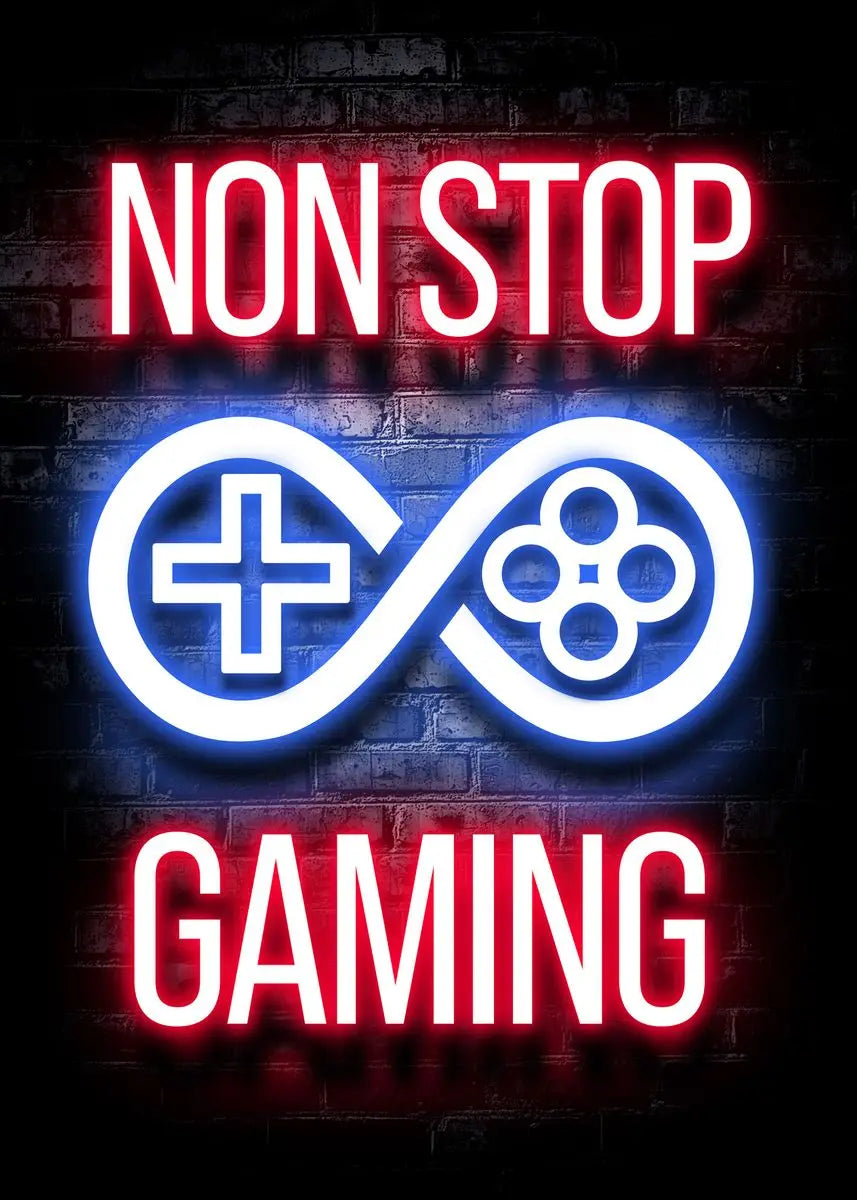 Gaming Gamer Quotes Neon Poster Vintage Gamepad Symbol Quote Canvas Painting Wall Art for Game Room Home Club Decor Mural - Sun Studio