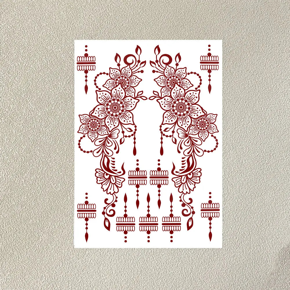 Waterproof Flower Hand Tattoo for Women Maroon Henna Tattoo Stickers for Hand Fingers Body Art Disposable Fake Tattoo Festival
