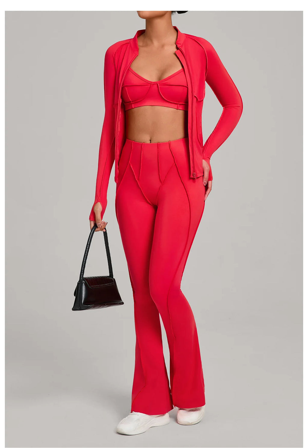 Gym Casual Yoga Set for Women Outdoor Running Fitness Outfit Autumn Winter Tight Sports Three-Piece Set Zipper Coat+bras+pants - Sun Studio