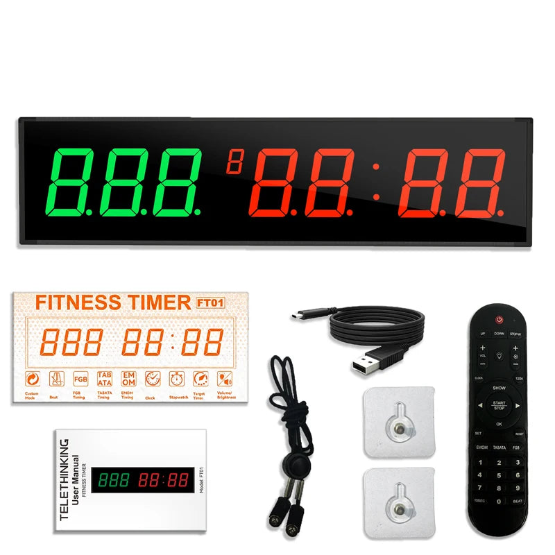 Gym Timer Large LED Display Wall Clock Gym Interval Workout Countdown Sports Training Clock Digital Time Timers for Fitness Home - Sun Studio