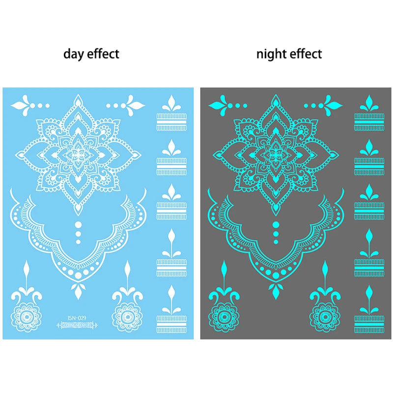 Blue Luminous-Love Heart Leg Tattoo Sticker, Celestial Star Neck Flase Tattoo, Winter Snowflake Polar Star Butterfly Bow Flower - Sun Studio