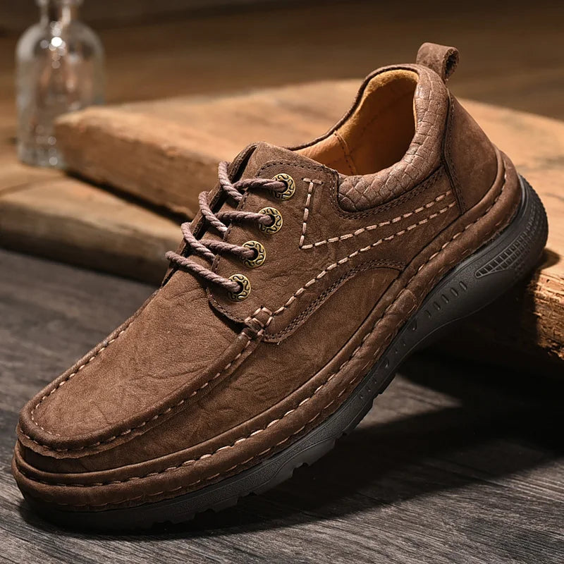 Genuine Leather Mens Loafers Anti-slip Rubber Man Casual Shoes Vintage Style Walk Shoes Slip-On Hiking Footwear Luxury Moccasins - Sun Studio