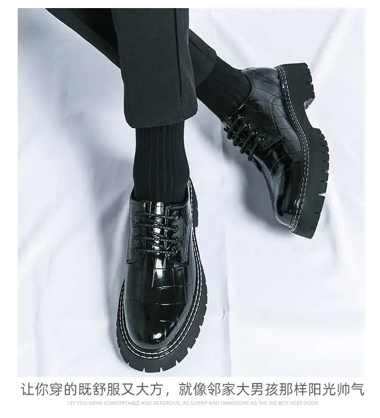 New Black Men Shoes Lace-up  Round Toe Stone Pattern Brown Gray Men Dress Shoes Size 38-46 - Sun Studio