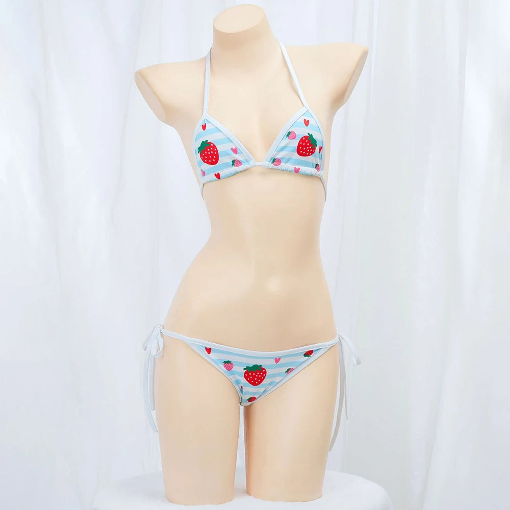 Cute Bikini Swimwear Women 2025 Strawberry Print Girl Lace Up Bathing Suit Low Waist Mini Bikinis Sets Beach Swimsuit - Sun Studio