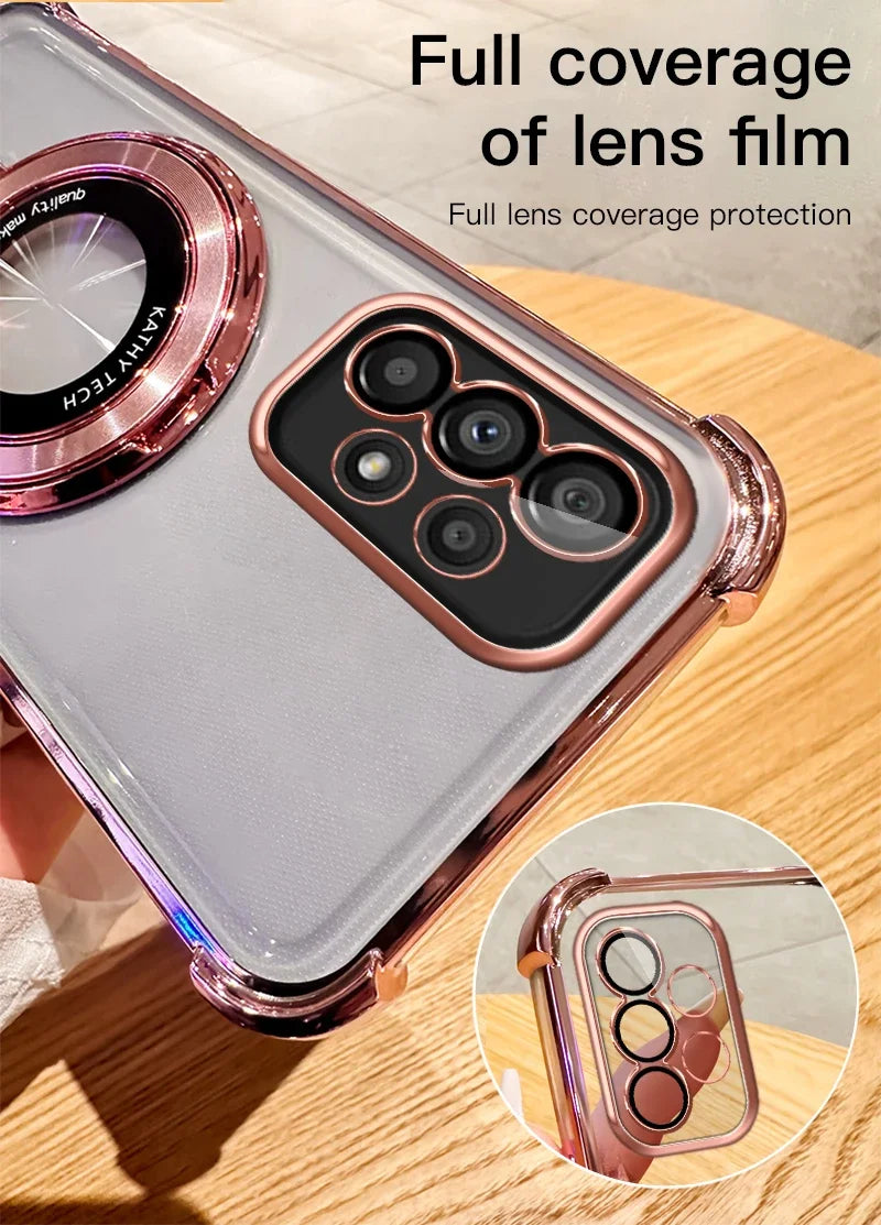 Plating Magnetic Holder Phone Case for Samsung Galaxy A05 A05S A13 A14 A15 A16 A26 A25 A33 A34 A35 A36 A56 A54 A55 Clear Cover - Sun Studio