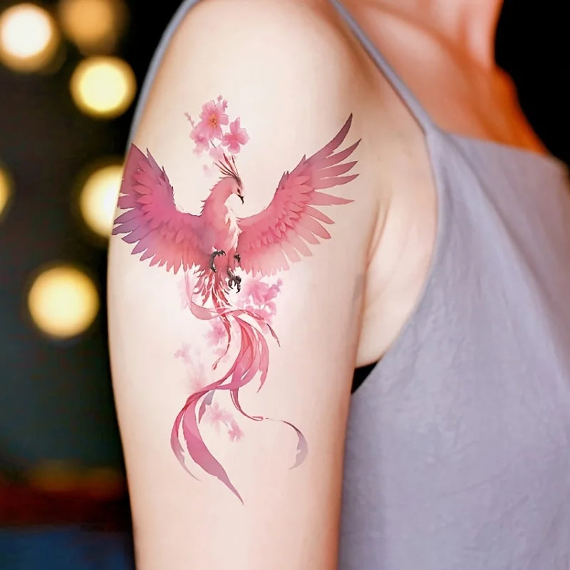 Waterproof Temporary Tattoo Sticker Phoenix Flash Tattoos For Women Men Colorful Phoenix Body Art Fake Tatoo Flower Arms Tattoo - Sun Studio