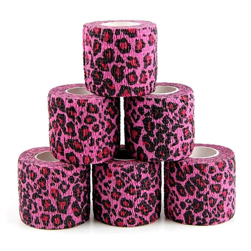 Pink leopard printTattoo Bandage Tape Anti-slip Nonwoven Waterproof Disposable Self-adhesive Elastic Bandage Grip Cover Wrap - Sun Studio