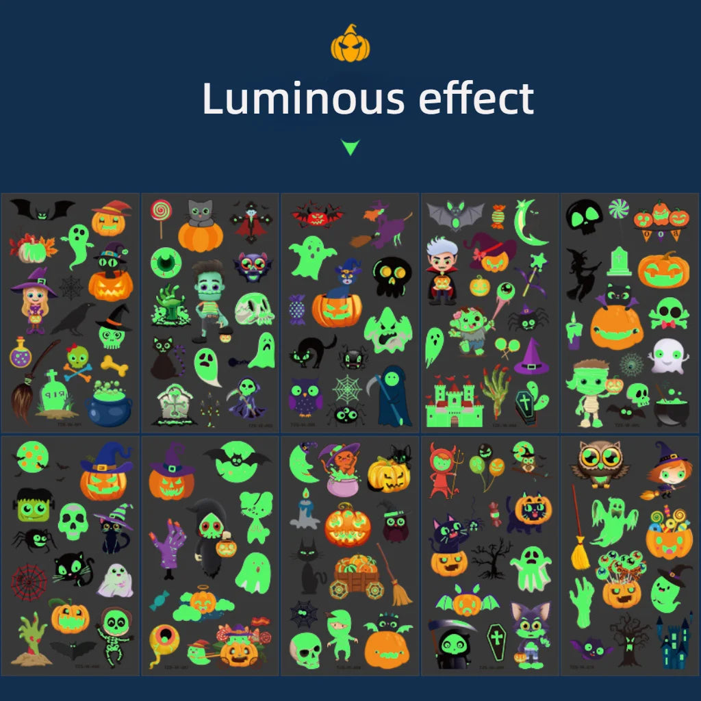 Halloween Party Tattoo Stickers Luminous Stickers Temporary Waterproof Stickers for Face Body Tattoo Boys Halloween Party Decors - Sun Studio