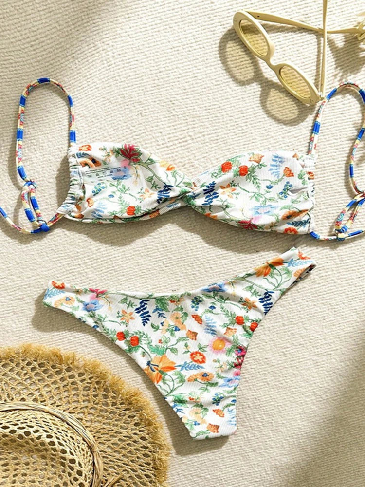 Circyy Printed Swimsuit Women Backless Lace Up Beachwear Fashion Hot Spring Swimwear Summer New Two-piece Sexy Split Swimsuit - Sun Studio