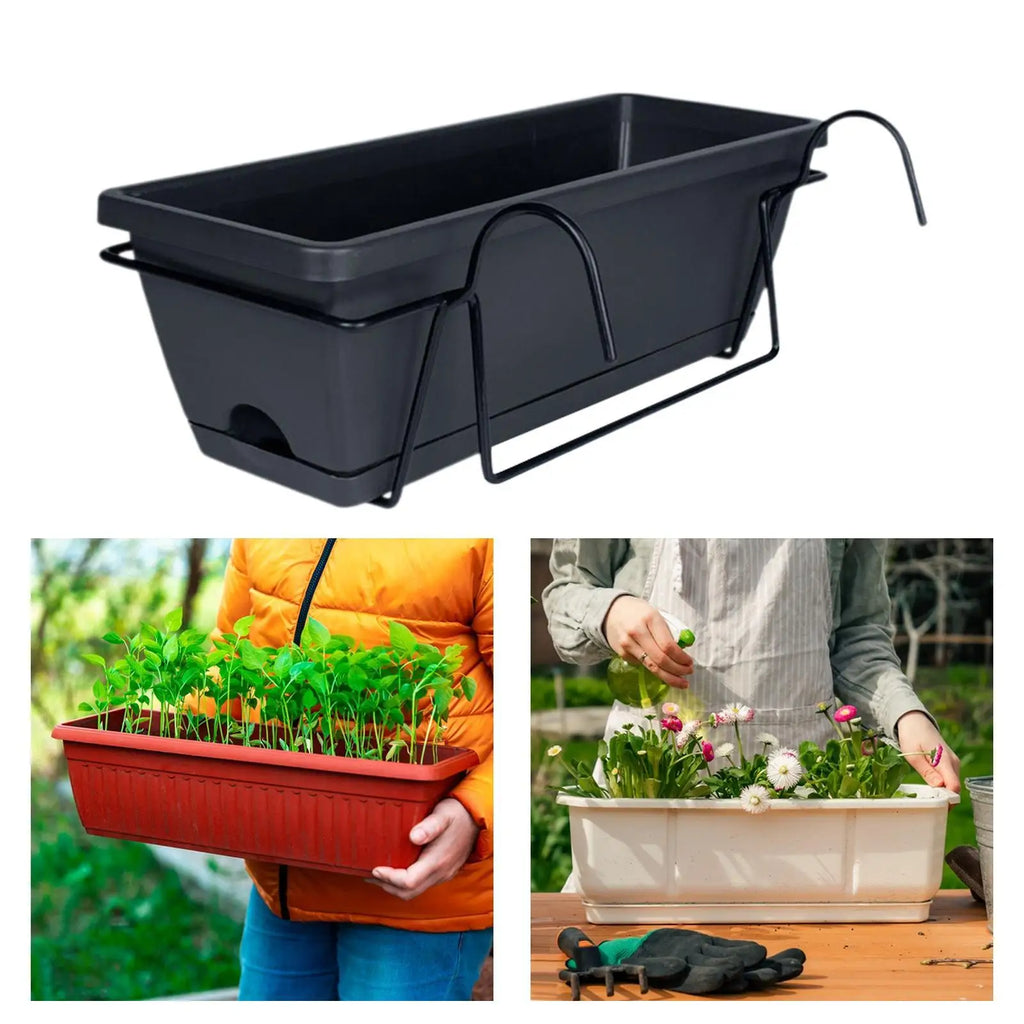 Hanging Flower Pot for Fence And Balcony, Flower Box, Flower Pot with Drainage Hole, Removable Tray, 43 X 19 X 15 Cm - Sun Studio