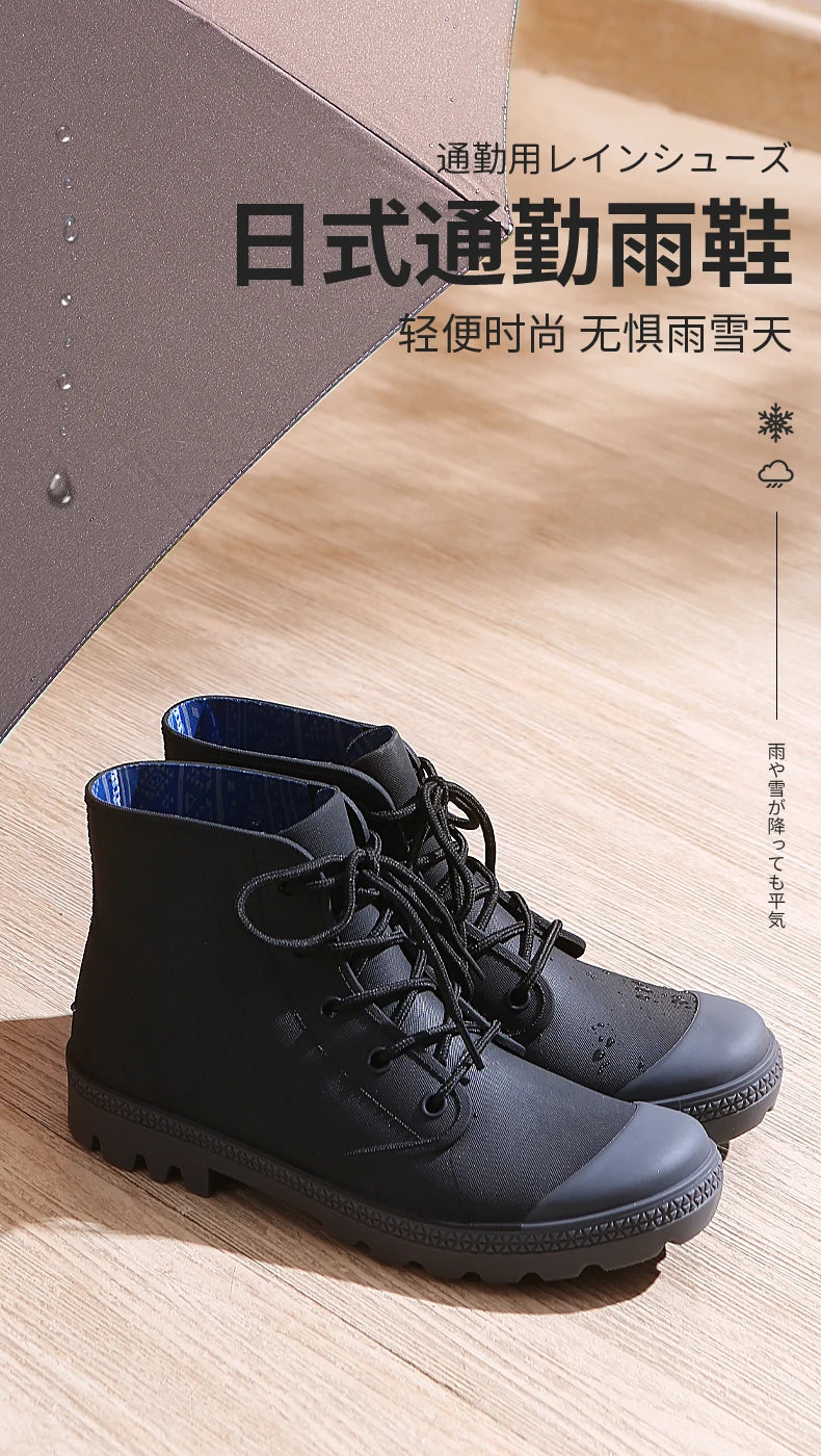 Winter Warm Rain Boots Men Fashion Lace-Up Motorcycle Outdoors Rain Boots Camping Fishing Shorts Shoes Waterproof Rain Women - Sun Studio