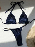 Sexy Leopard Velvet Bikini Mini Micro Thong Bikinis Women Swimwear Female Swimsuit Two-piece Bikini Set Halter Bathing Suit Swim - Sun Studio