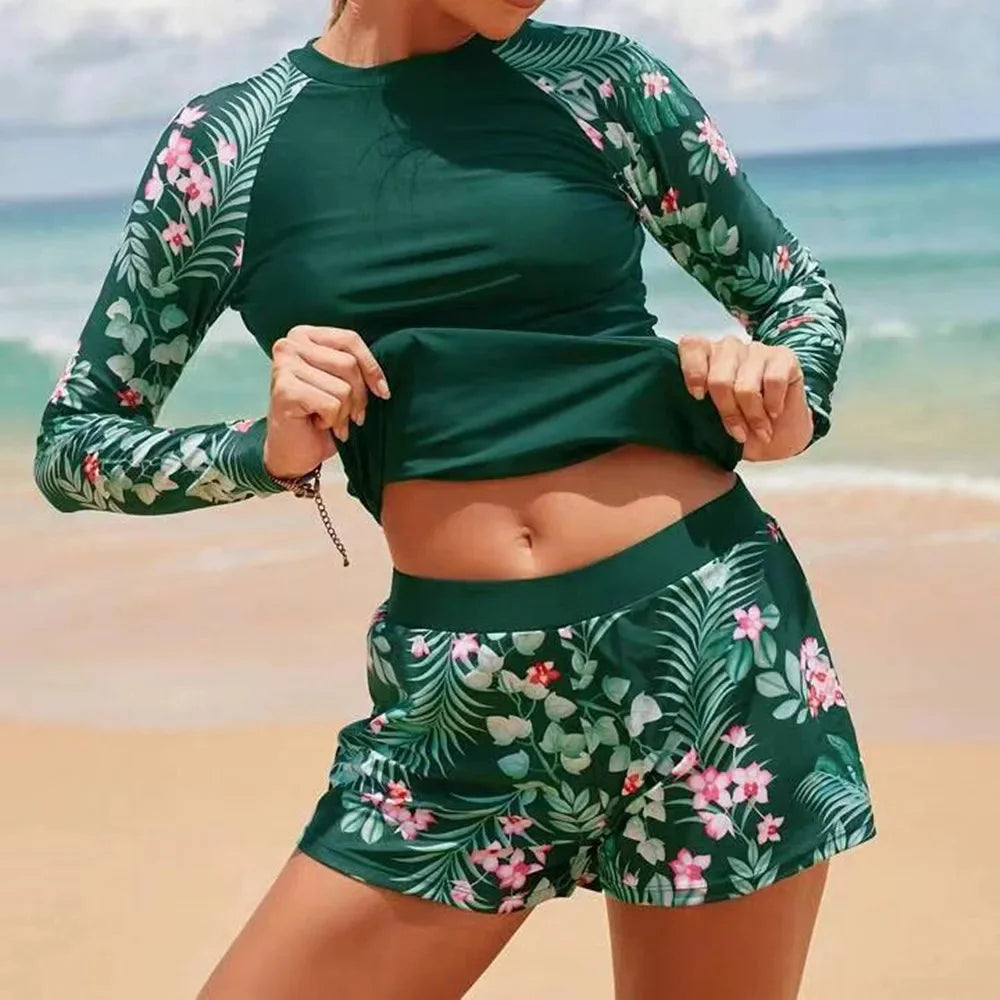 Hot Sale Of The Season New Women's Long Sleeve Digital Print Conservative Bikini Swimsuit Cross-Border Fashionable Swimwear from - Sun Studio