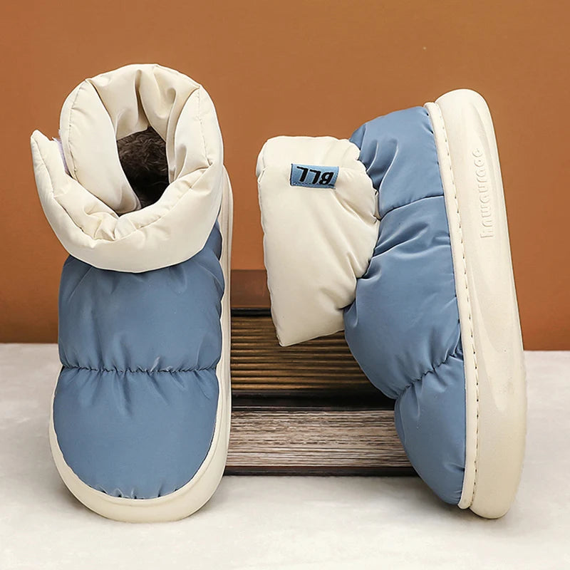 Outdoor Plush Warm Men's Snow Boots Winter Couple Cotton Shoes Down Non-Slip Waterproof Fashion Kids Shoes Slip on Soft Sneakers