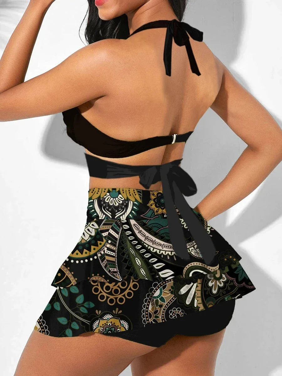 Printed Swimsuit Dress 2024 Push Up Bikini Women High Waist Swimwear Female Padded Bather Bathing Suit Swimming Beachwear Summer - Sun Studio
