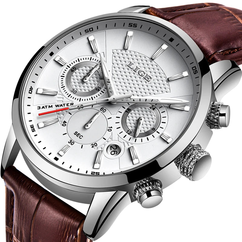LIGE 2026 Watch Men Fashion Sports Quartz Clocks Mens Watches Top Brand Leather Military Waterproof Date Watch Relogio Masculino - Sun Studio