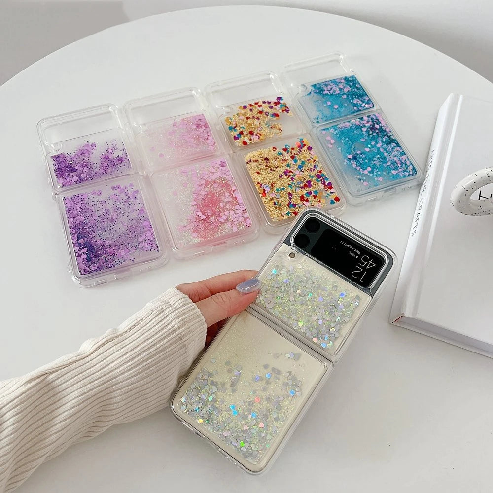 for Samsung Z Flip 7 Luxury Glitter Quicksand Case For Samsung Galaxy Z Flip 7 6 5 4 3 ZFlip 7FE Gradient Love Heart Bling Cover - Sun Studio