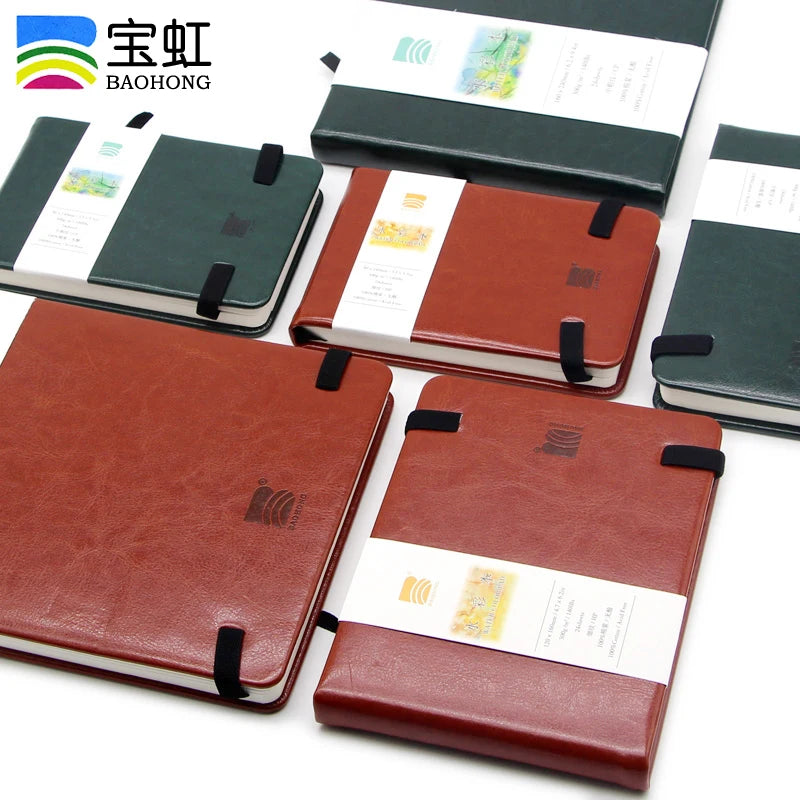 Baohong 24 Sheets Watercolor Travel book Leather Linen-Bound Cotton Paper Sketch Pads 300g Acid Free for On-the-Go Art Drawing - Sun Studio