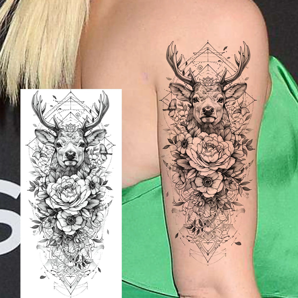 1 Sheet Beautiful Turtle With Flowers Temporary Tattoos Elephant Lion Tatoos Waterproof Realistic Animals Fake Tattoos Stickers - Sun Studio