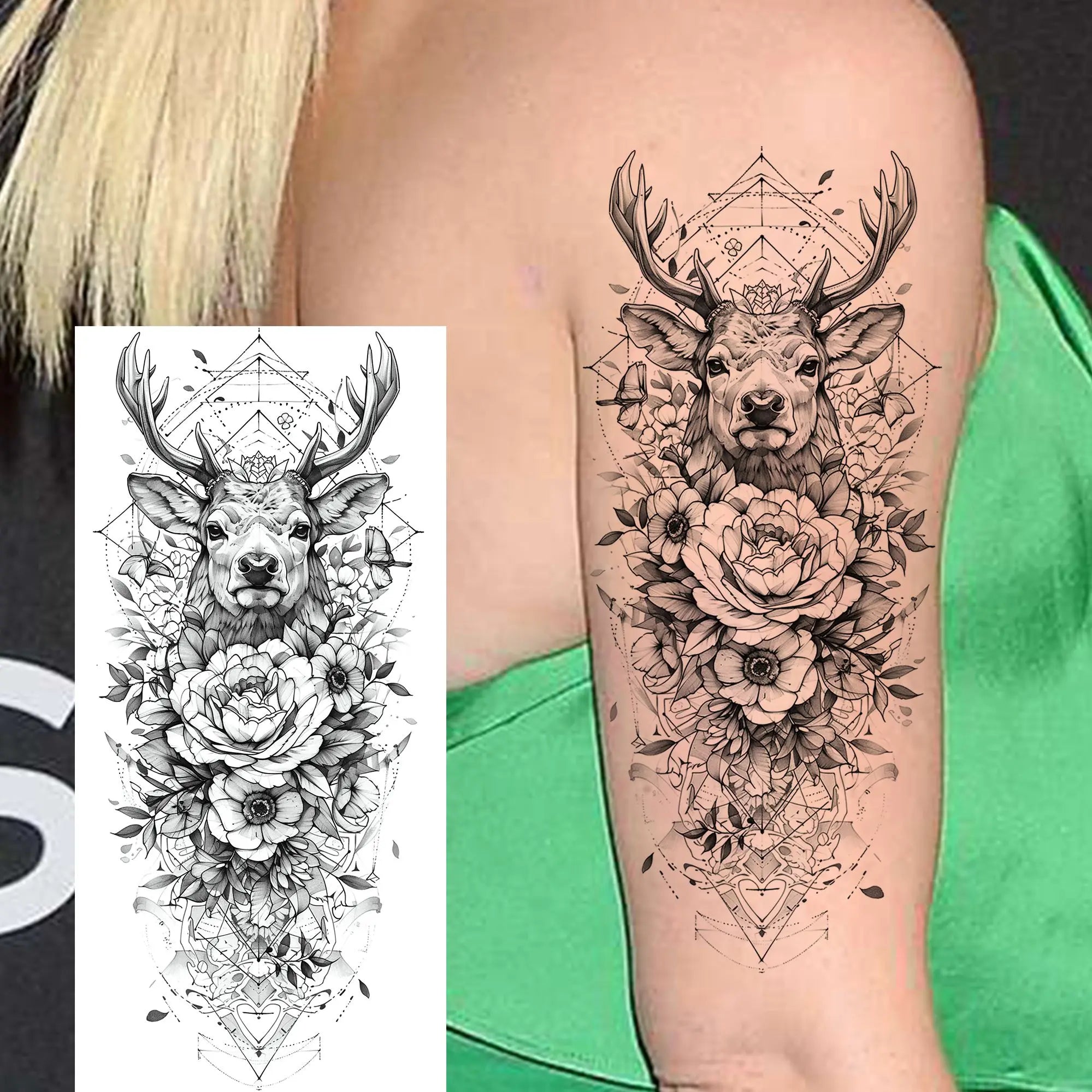 1 Sheet Beautiful Turtle With Flowers Temporary Tattoos Elephant Lion Tatoos Waterproof Realistic Animals Fake Tattoos Stickers - Sun Studio