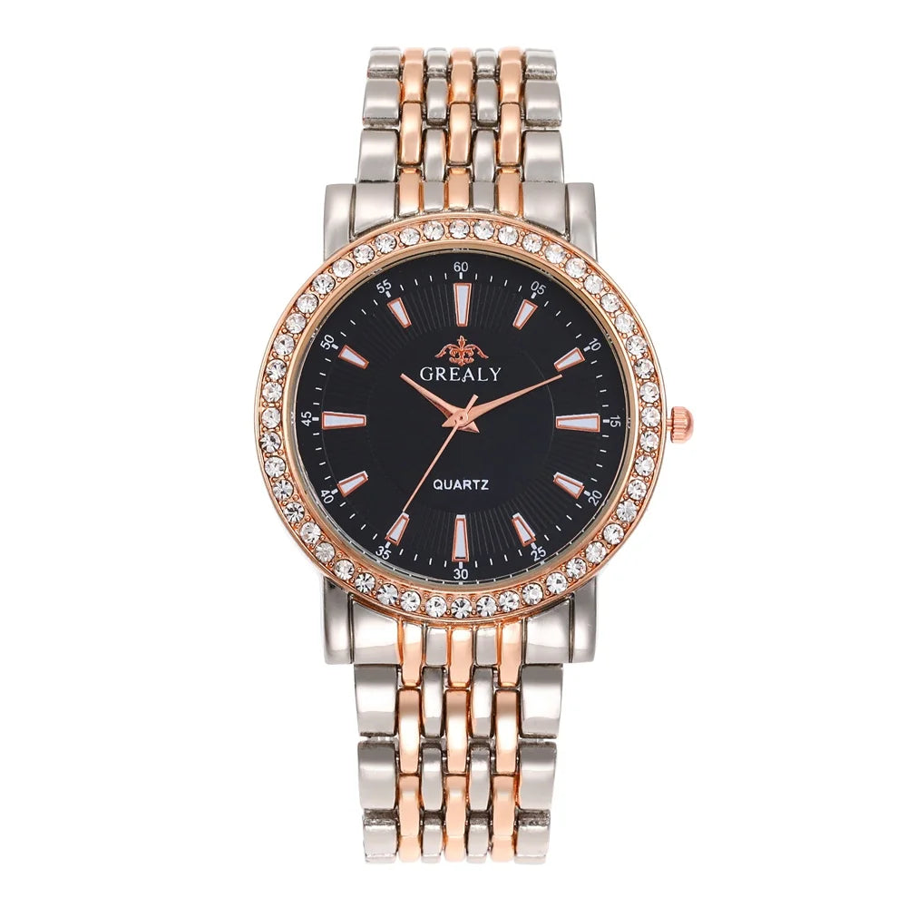 New Casual Watches Women Luxury Fashion Lovers Watch Rhinestone Stainless steel Quartz Watch Men Women Gift Business Wristwatch - Sun Studio