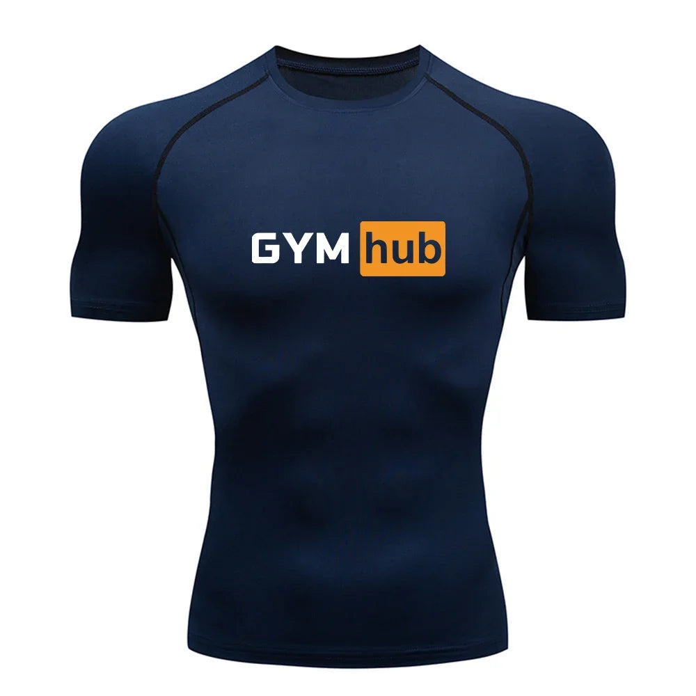 Gym Hub Printed Men's Compression T-Shirt Gym Workout Sport Quick Dry Tight Shirts Outdoor Training Fitness Elasticity Tops Tee - Sun Studio