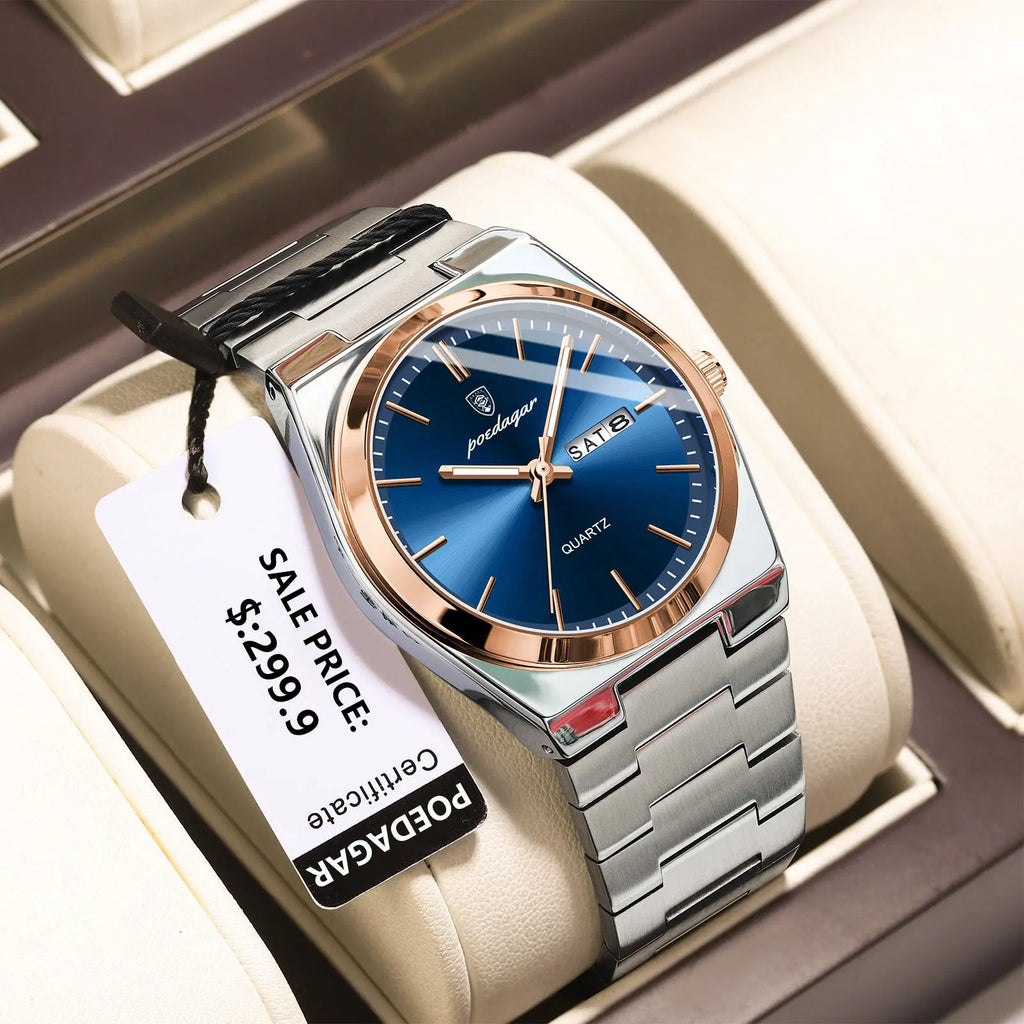 POEDAGAR Luxury Watch For Man Waterproof Luminous Date Week Stainless Steel Men Watch Casual Quartz Men's Watches Male Clock+box - Sun Studio