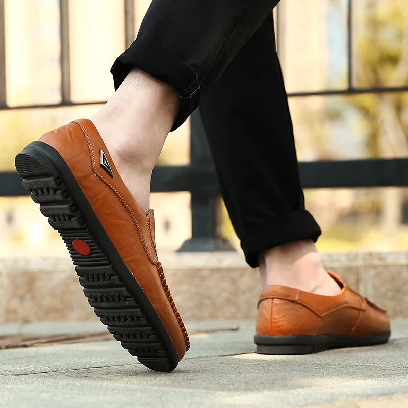 Genuine Leather Men Casual Shoes Luxury Brand 2025 Mens Loafers Moccasins Breathable Slip on Black Driving Shoes Plus Size 37-47 - Sun Studio