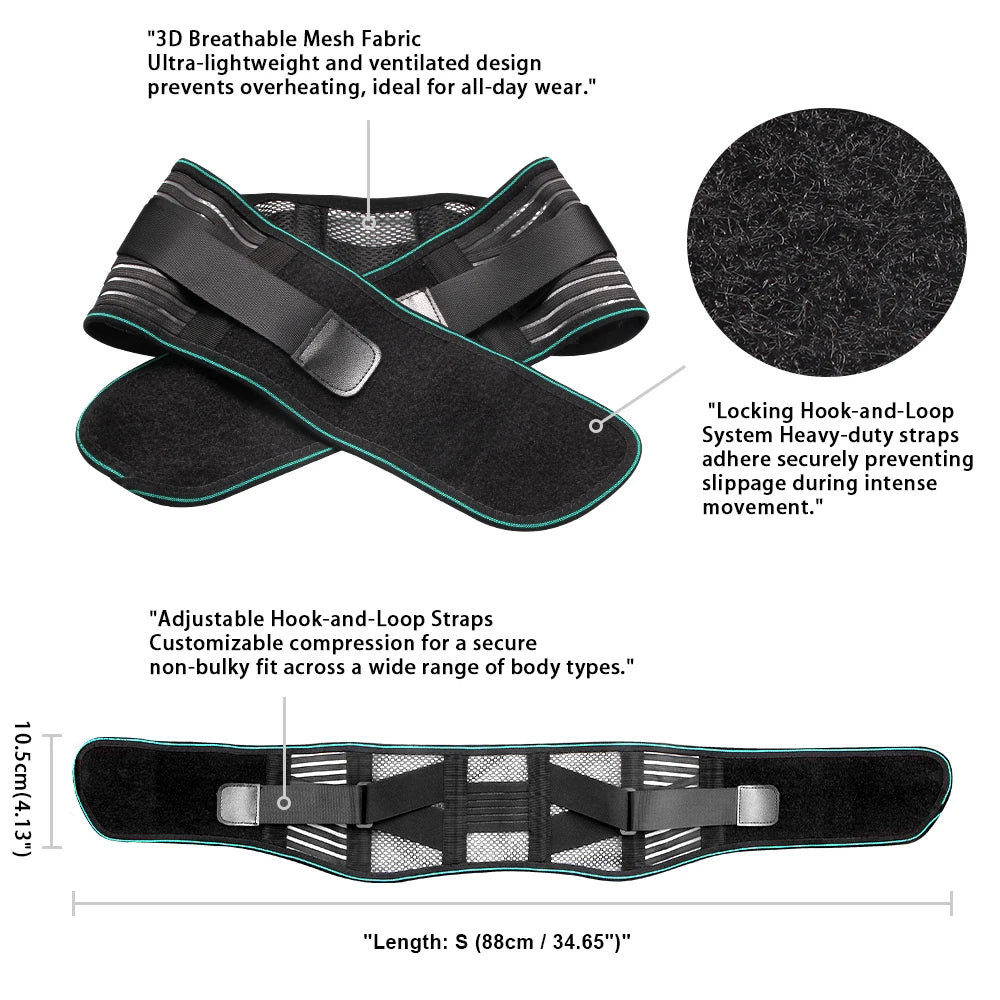 1PCS Lower Back Brace for Pain Relief – Adjustable Lumbar Support Belt for Sciatica- Breathable & Stabilizing with 4 Steel Stays - Sun Studio