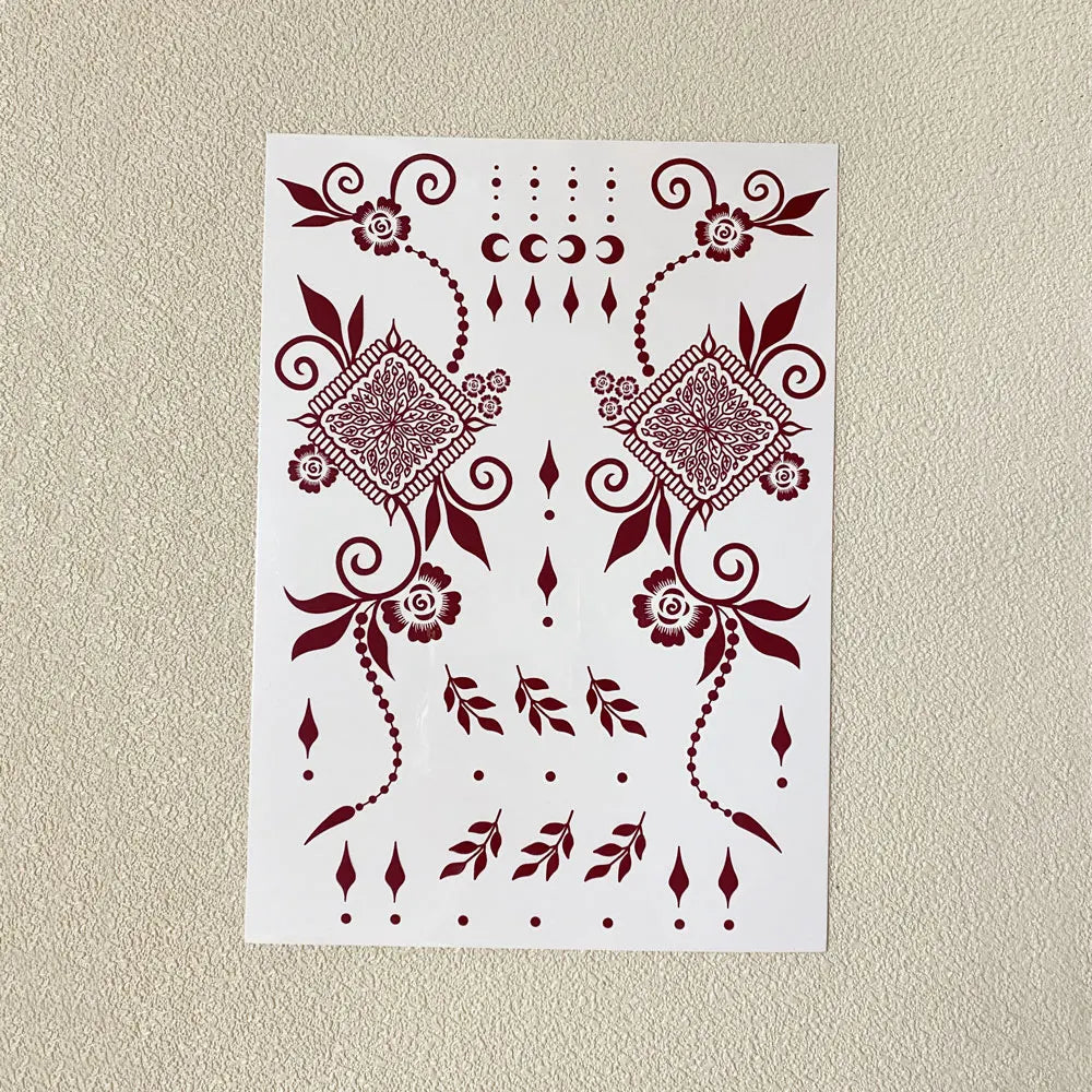 Waterproof Flower Hand Tattoo for Women Maroon Henna Tattoo Stickers for Hand Fingers Body Art Disposable Fake Tattoo Festival