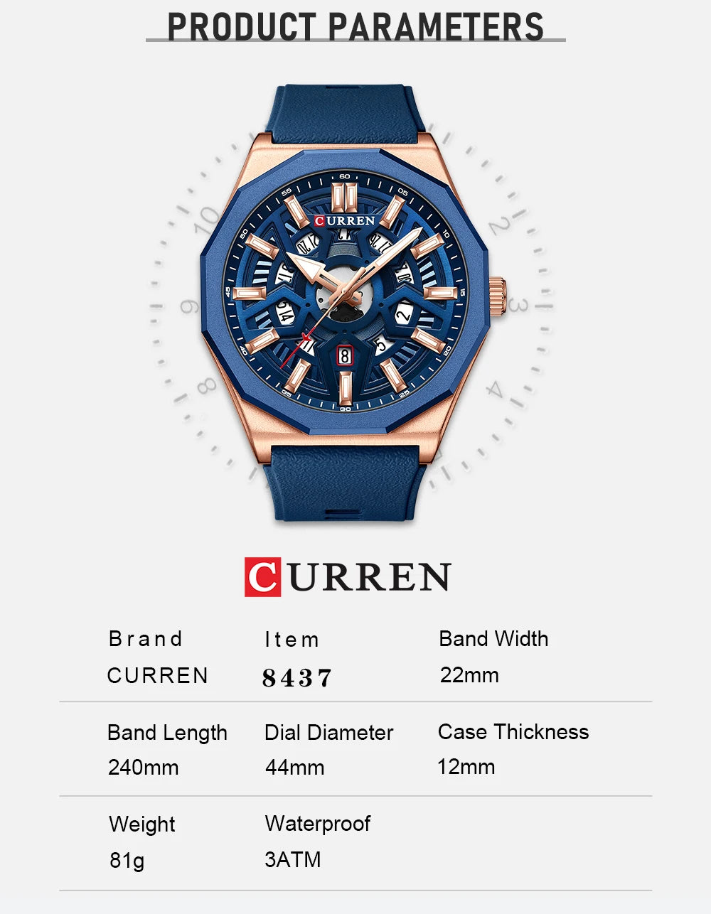 CURREN Fashion Creative Design Watches Men Quartz Silicone Strap Date Wristwatches for Male Clock with Luminous Hands - Sun Studio