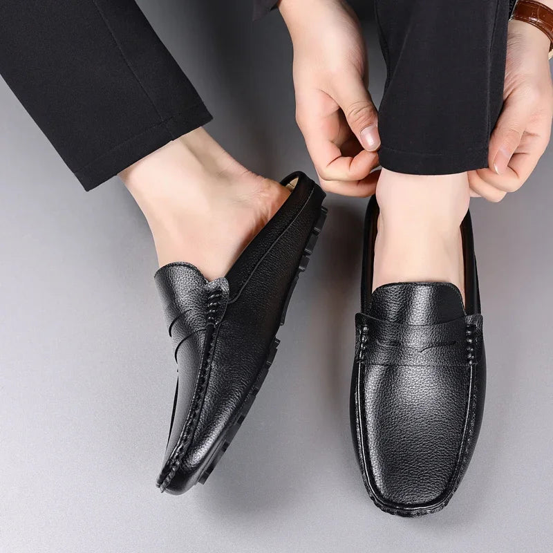 YRZL Loafers Summer Slip on Half Shoes for Men PU Leather Slippers Casual Breathable Comfy Loafers Moccasins Casual Shoes Men - Sun Studio