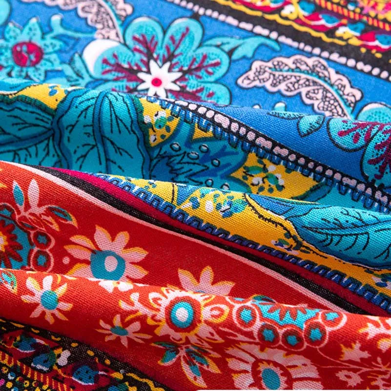 Bohemian Fabric Ethnic Vintage Retro Boho Printed Cotton Linen Home Decor Upholstery Textile