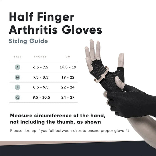 1 Pair Compression Gloves Hand Copper Arthritis Gloves Joint Pain Relief Half Finger Anti-slip Therapy Gloves For Womens Mens - Sun Studio