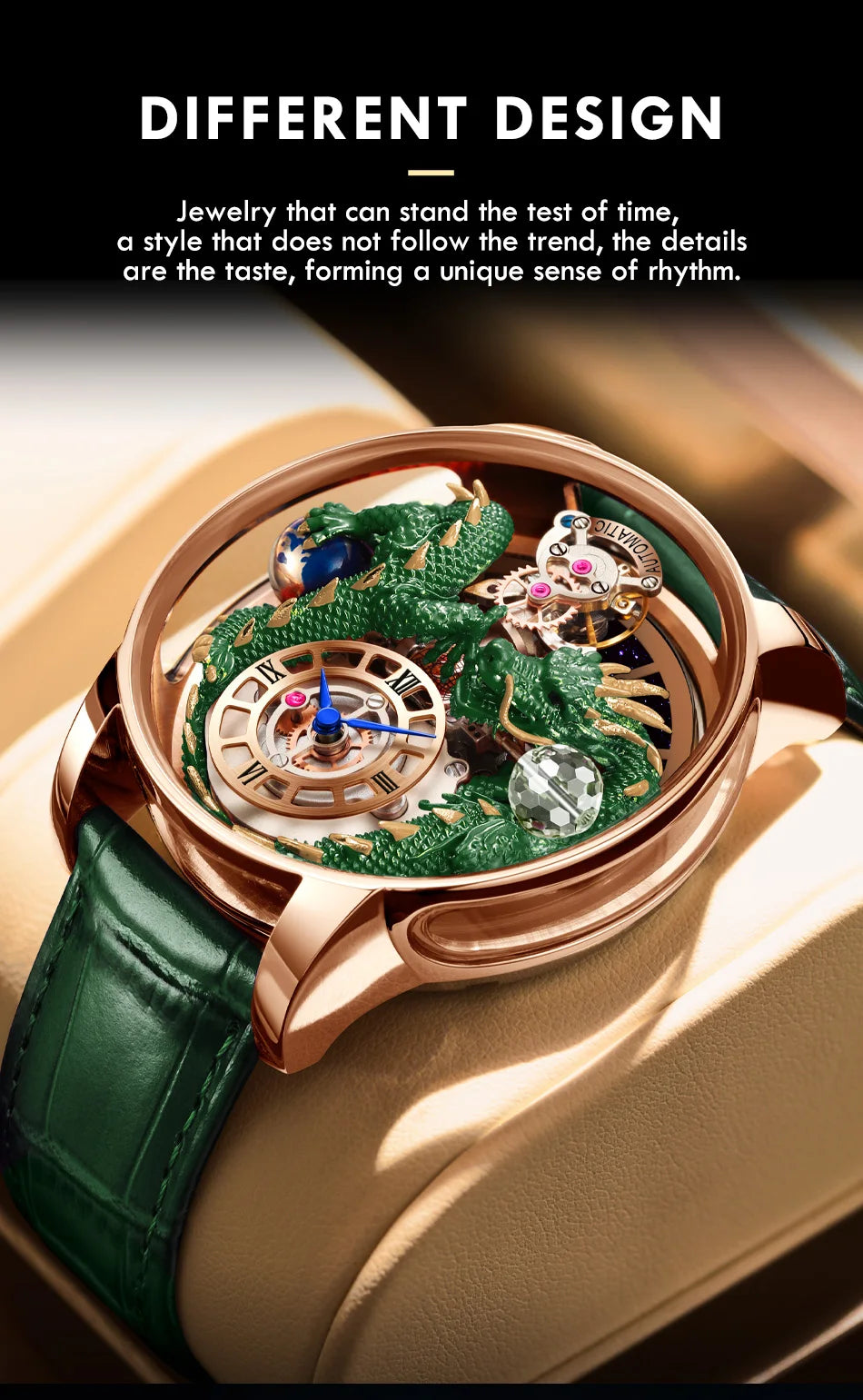 PINDU Design New 3D Dragon Earth Theme Quartz Watches Men Celestial Series Curved Mirror Transparent Design Watch Wristwatches - Sun Studio