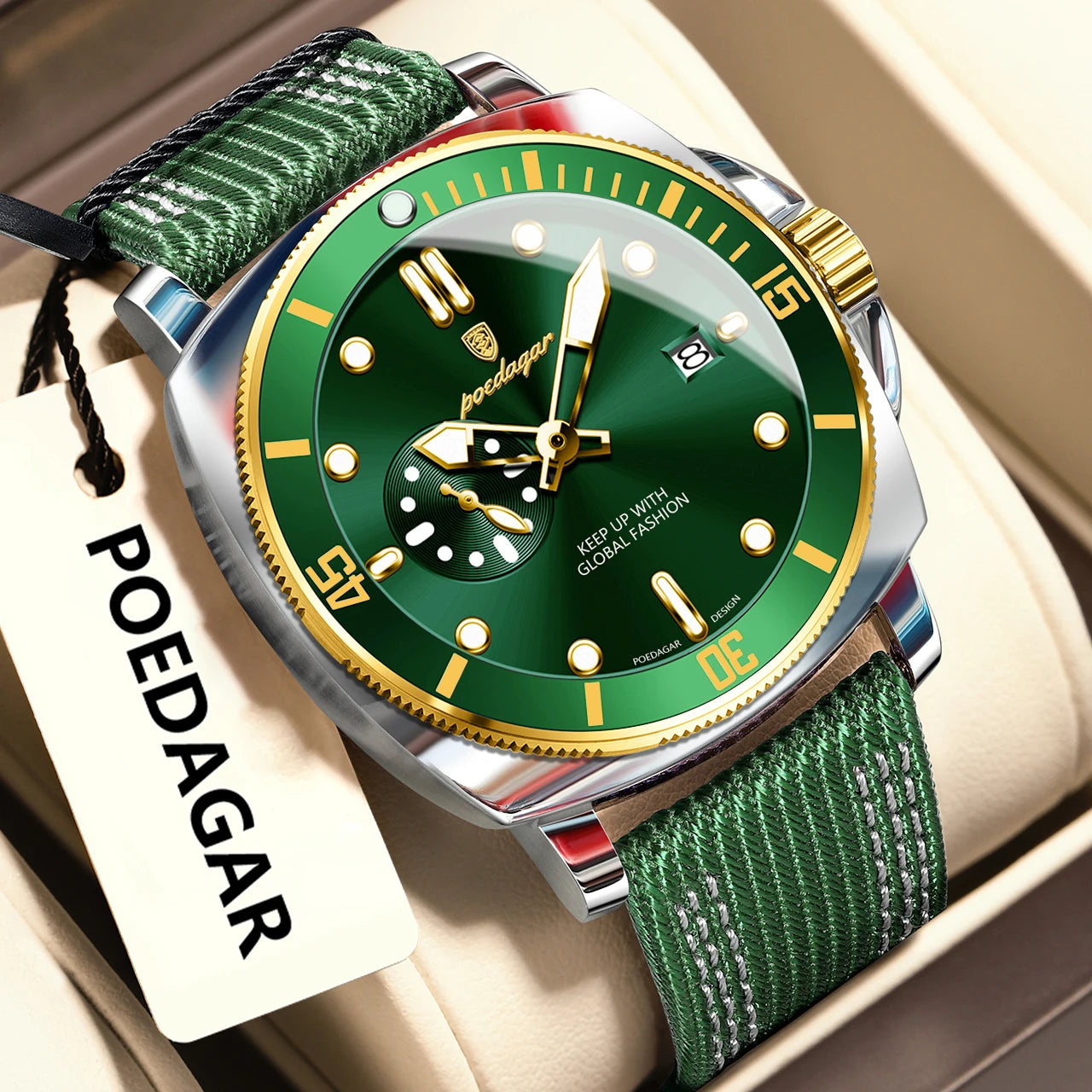 POEDAGAR Luxury Fashion Man Watch Luminous Waterproof Date Sport Watches For Men Nylon Leather Quartz Business Men's Clock Reloj - Sun Studio