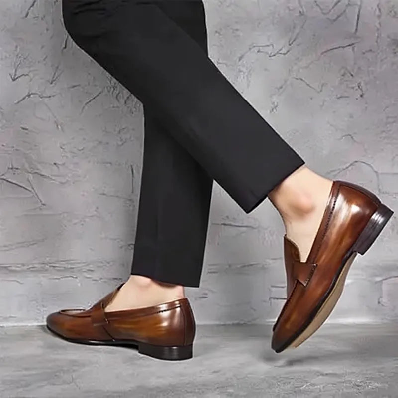 YETTIES Designer Fashion Mens Loafers Leather Handmade Black Brown Casual Business Dress Shoes Party Wedding Men's Footwear - Sun Studio