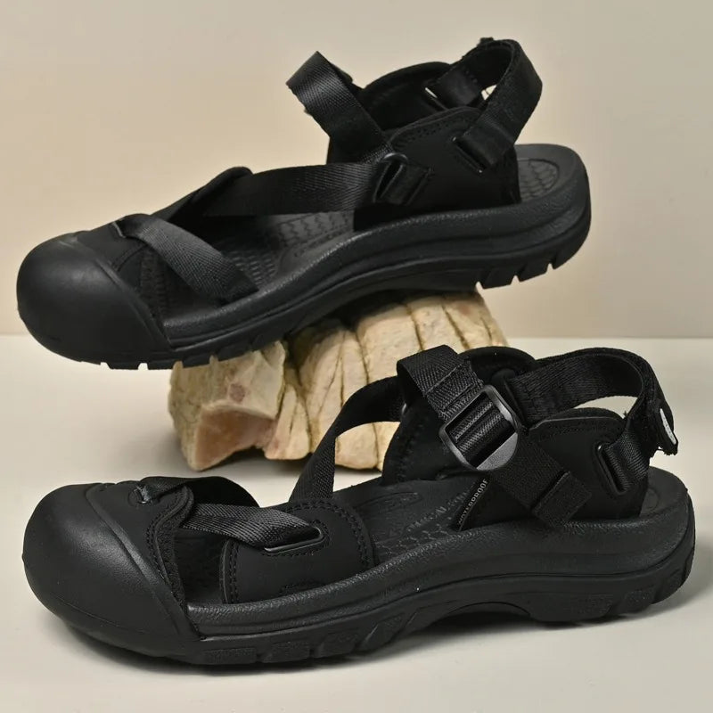 Summer New Handmade  Sandals Leisure Beach Shoes For womens  Outdoor Wading Shoes Man Breathable Casual Anti-collision Toe Flats - Sun Studio