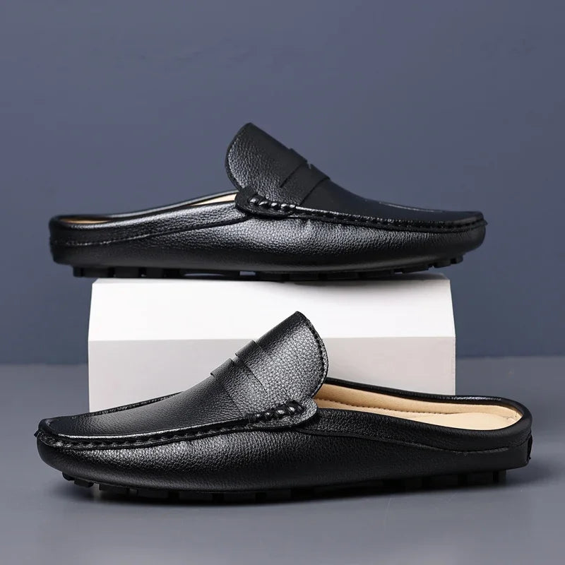 YRZL Loafers Summer Slip on Half Shoes for Men PU Leather Slippers Casual Breathable Comfy Loafers Moccasins Casual Shoes Men - Sun Studio
