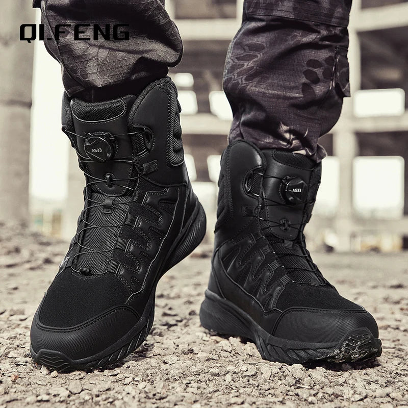 Large Outdoor Training Boots Men's Mountaineering Hiking Boots High Top Rotating Buckle Fashion Camouflage Sports Shoes - Sun Studio