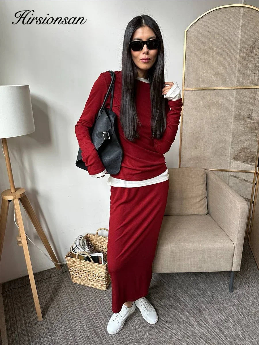 Hirsionsan Modal Soft Loose Sets Women 2026 Casual Two Pieces Long Sleeve T Shirts and High Waist Dresses Outfits Tracksuit - Sun Studio
