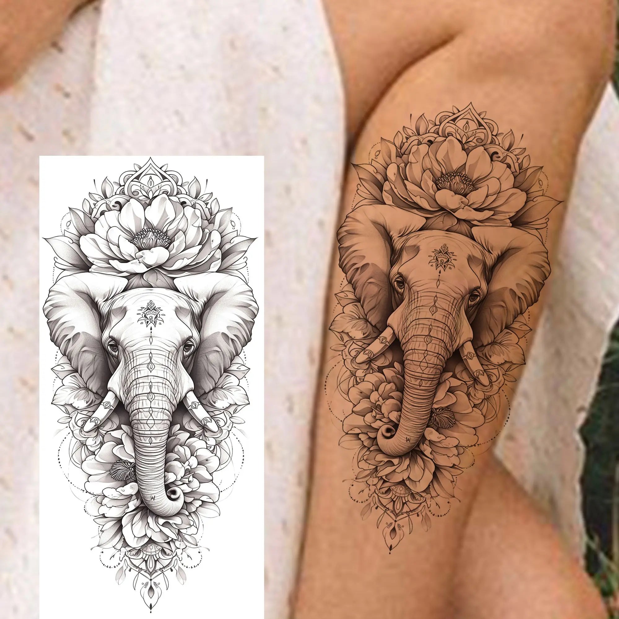 1 Blatt Schönes Schildkröte mit Blumen Temporäre Tattoos Elefant Löwe Tattoos Wasserdicht Realistische Tiere Fake Tattoos Aufkleber