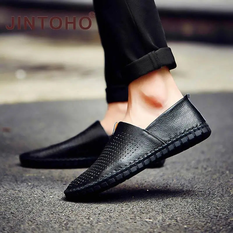 JINTOHO Big Size Men Genuine Leather Shoes Slip On Black Shoes Real Leather Loafers Mens Moccasins Shoes Italian Designer Shoes - Sun Studio