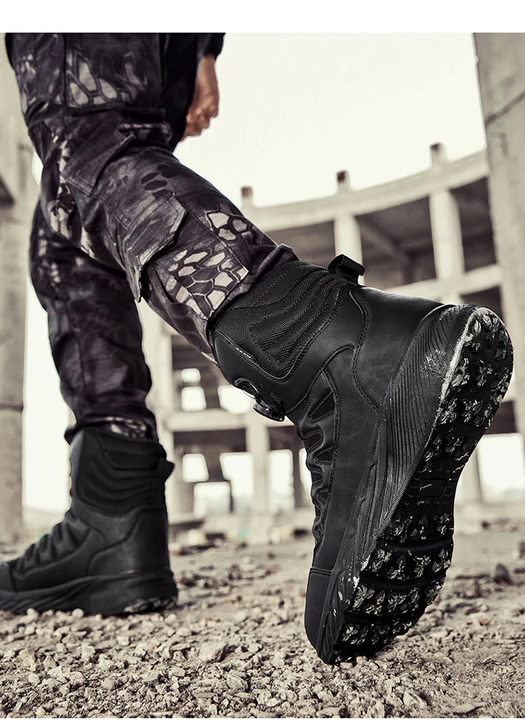 Large Outdoor Training Boots Men's Mountaineering Hiking Boots High Top Rotating Buckle Fashion Camouflage Sports Shoes - Sun Studio