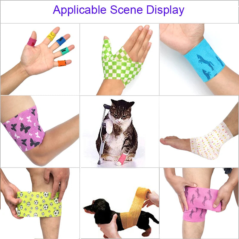 Animal Pattern Printed Self Adhesive Elastic Bandage 4.5m Sports Wrap Tape for Finger Joint Knee First Aid Kit Pet Tape - Sun Studio