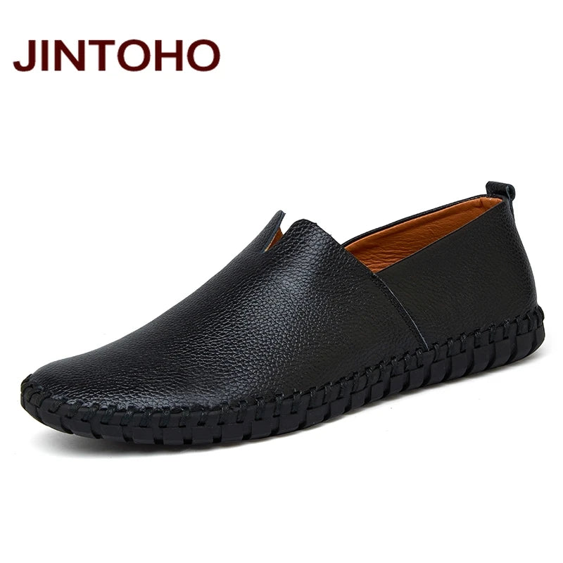 JINTOHO Big Size Men Genuine Leather Shoes Slip On Black Shoes Real Leather Loafers Mens Moccasins Shoes Italian Designer Shoes