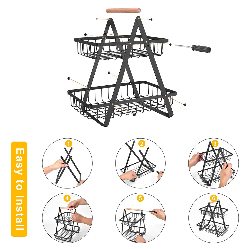 2 Tier Countertop Fruit Basket,Portable Fruit Bowle Basket for Kitchen Organizer Storage & Fruits Vegetable Bread Snacks Basket - Sun Studio