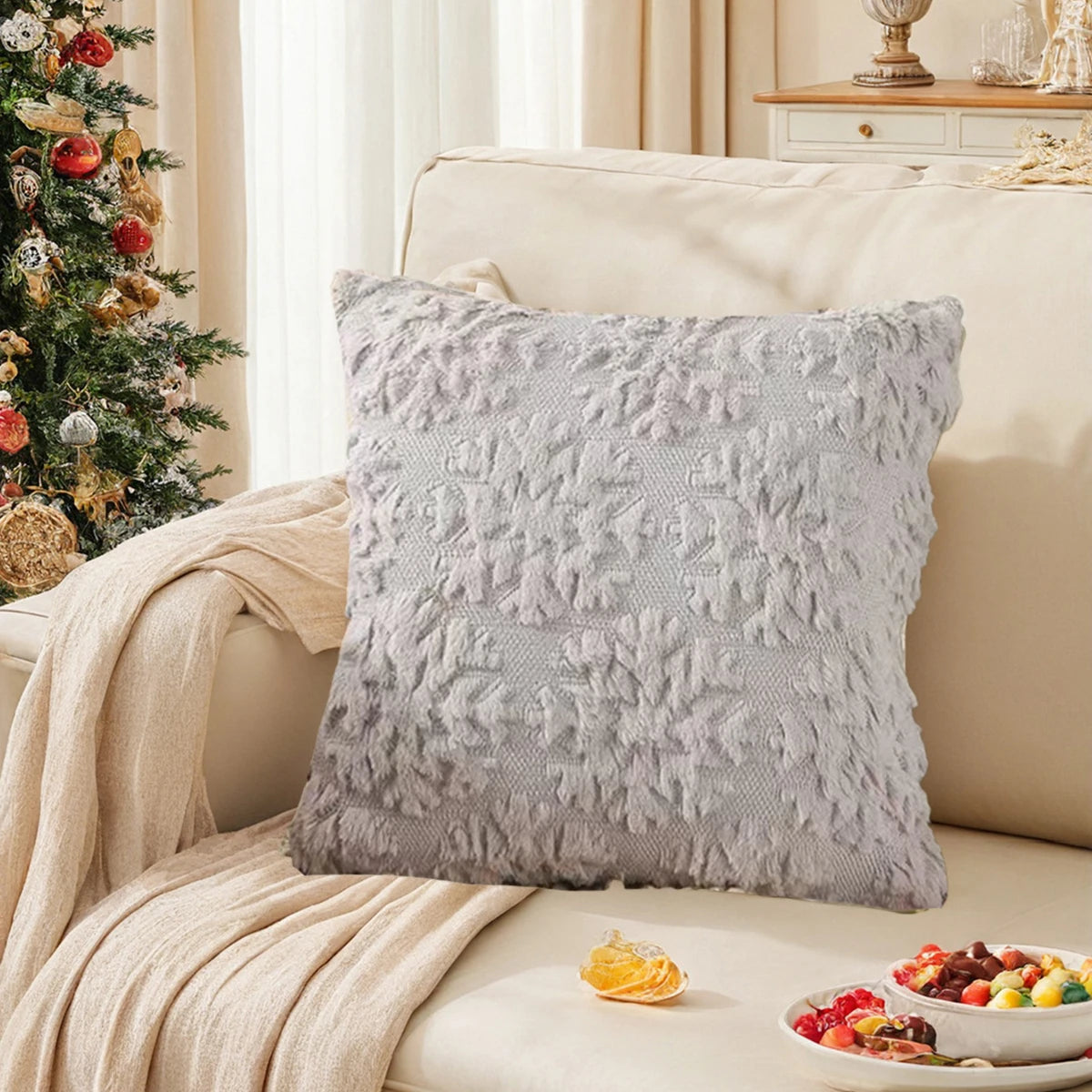 1pc Christmas Pillow Covers, 3D plush Christmas tree pattern Throw Pillowcase, 18x18 inches, for winter home decor on sofas - Sun Studio