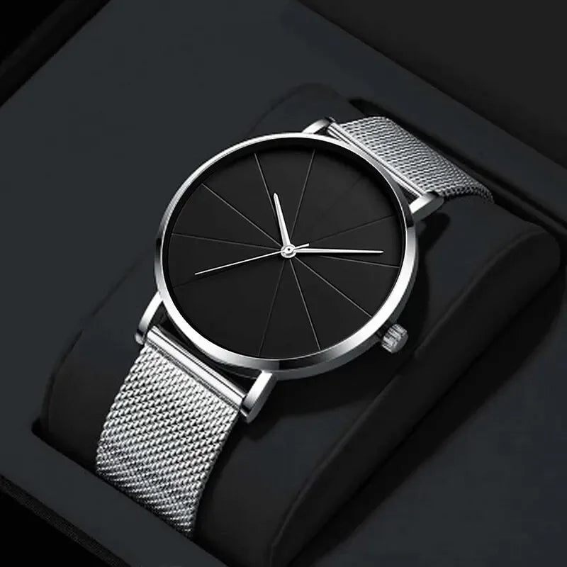Mens Fashion Business Quartz Wristwatch Fashion Calendar Men Watch Stainless Steel Mesh Belt Men Luxury Silver Bracelet Watches - Sun Studio