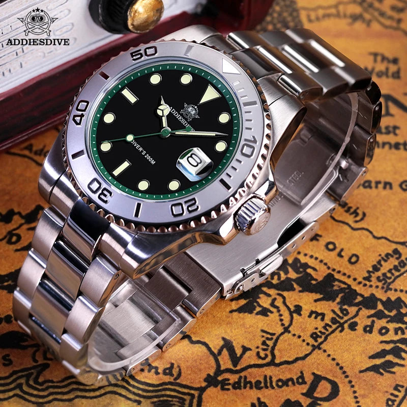 ADDIESDIVE Luxury Men's Diver Watch 200m Stainless Steel Bezel BGW9 Super Luminous Men's Analog Business Quartz Watches AD2040 - Sun Studio